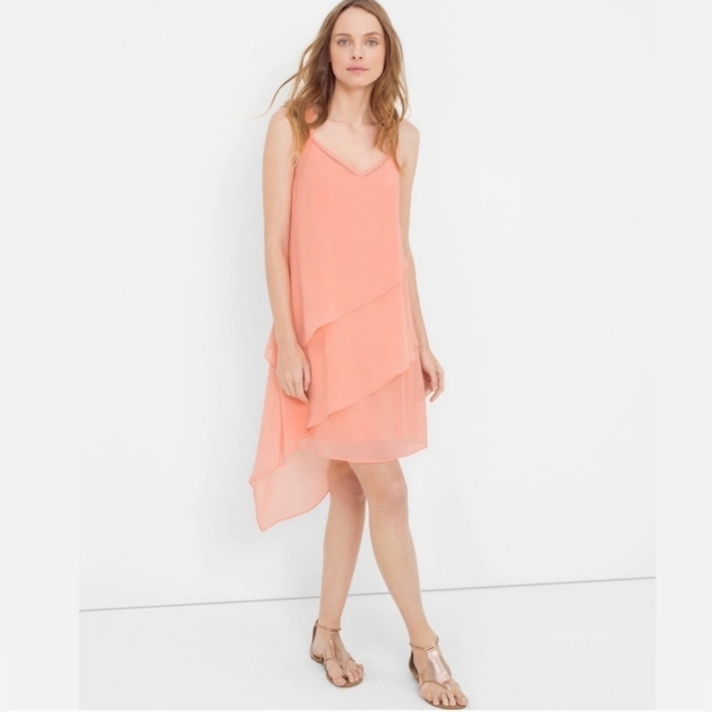 White House. Black Market Sherbet Orange/Pink Asymmetrical Tiered Sundress Sz 4
